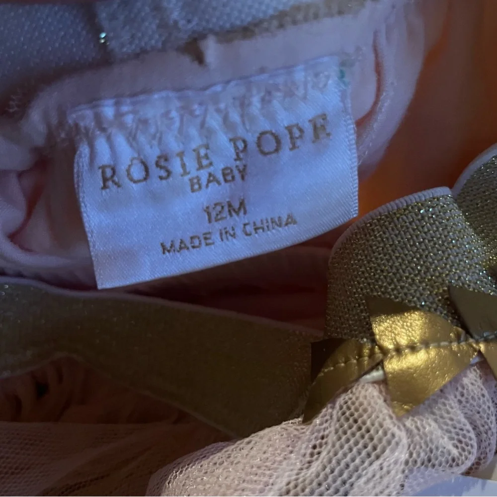NWT Rosie Pope Girls' Mesh Tutu Blush Rose Gold & Gold Size 12M